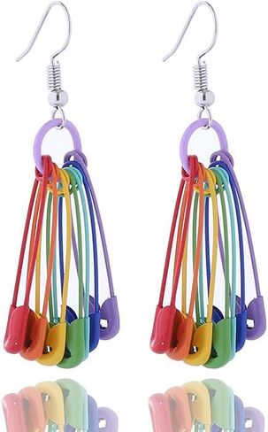 Rainbow Earrings Pride Earrings Rainbow Paperclip Chain Heart Drop Earrings Fun Lightweight Chain Rainbow Earrings for Women in Kuwait