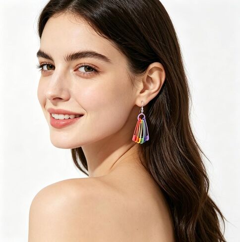Rainbow Earrings Pride Earrings Rainbow Paperclip Chain Heart Drop Earrings Fun Lightweight Chain Rainbow Earrings for Women in Kuwait