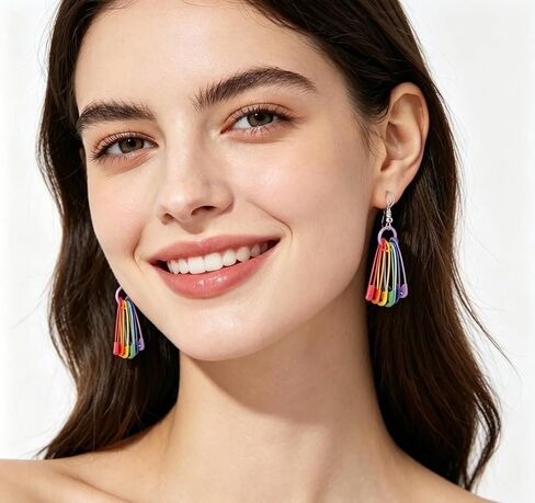 Rainbow Earrings Pride Earrings Rainbow Paperclip Chain Heart Drop Earrings Fun Lightweight Chain Rainbow Earrings for Women in Kuwait