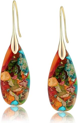 Emperor Stone Drop Earrings for Women, 2 Inch Dangle Statement Earrings in Gold & Silver, Teardrop Natural Healing Crystal Fishhook Earrings for Party, Wedding, Daily Wear in Saudi Arabia