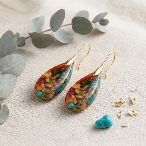 Emperor Stone Drop Earrings for Women, 2 Inch Dangle Statement Earrings in Gold & Silver, Teardrop Natural Healing Crystal Fishhook Earrings for Party, Wedding, Daily Wear in Saudi Arabia