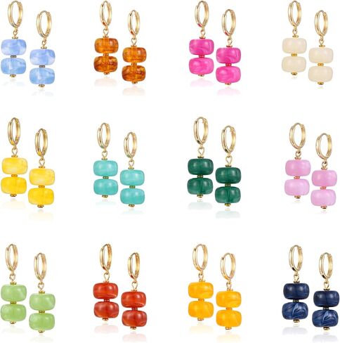 BROCC 12Pcs Colorful Resin Beaded Drop Earrings Acrylic Hoop Dangle Earring | Lightweight Acrylic Resin, Boho Statement Jewelry, For Women, Daily Wear Beach Party Summer Vacation in Saudi Arabia
