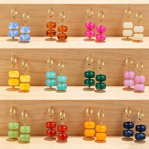 BROCC 12Pcs Colorful Resin Beaded Drop Earrings Acrylic Hoop Dangle Earring | Lightweight Acrylic Resin, Boho Statement Jewelry, For Women, Daily Wear Beach Party Summer Vacation in Saudi Arabia