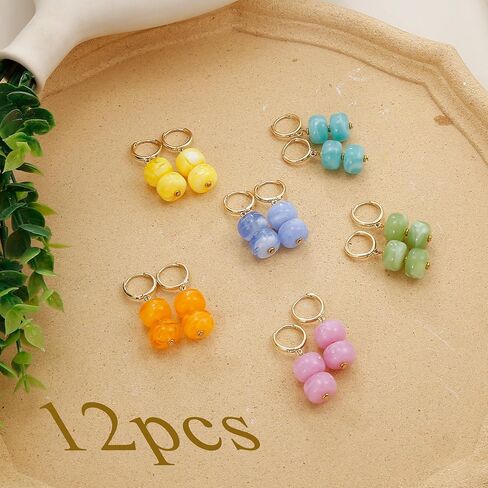 BROCC 12Pcs Colorful Resin Beaded Drop Earrings Acrylic Hoop Dangle Earring | Lightweight Acrylic Resin, Boho Statement Jewelry, For Women, Daily Wear Beach Party Summer Vacation in Saudi Arabia
