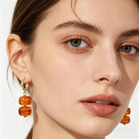 BROCC 12Pcs Colorful Resin Beaded Drop Earrings Acrylic Hoop Dangle Earring | Lightweight Acrylic Resin, Boho Statement Jewelry, For Women, Daily Wear Beach Party Summer Vacation in Saudi Arabia