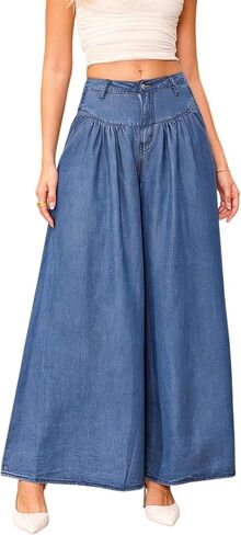 Women's Wide Leg Jeans Casual High Waist Ultra Loose Dad Jeans Vintage Baggy Flared Pleated Denim Pants Flowy in Saudi Arabia