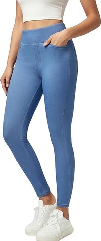 Stretchy Jeans for Women High Waist Jeggings Tummy Control Skinny Pull on Leggings with Pockets Trendy Casual in Kuwait