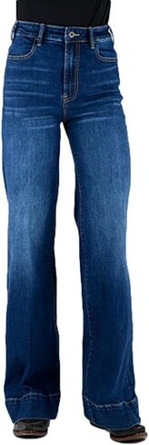 Stetson Womens 751 Wide Leg Plain Back Blue Cotton Blend Jeans 14R in Kuwait