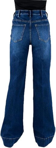 Stetson Womens 751 Wide Leg Plain Back Blue Cotton Blend Jeans 14R in Kuwait