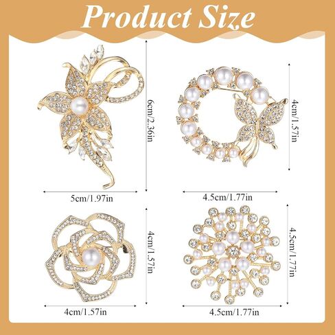 Pearl Brooches for Women 4pcs Women's Brooches & Pins, Flower Brooch, Composed of Imitation Pearls, Rhinestones, Flowers and Butterflies for Wedding Clothing Accessory Christmas Gift (4x4 cm) in Saudi Arabia