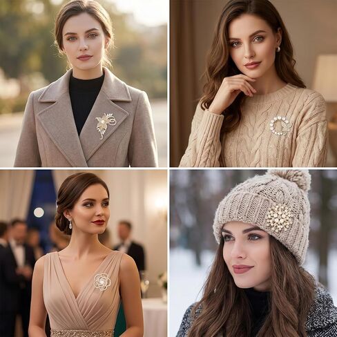 Pearl Brooches for Women 4pcs Women's Brooches & Pins, Flower Brooch, Composed of Imitation Pearls, Rhinestones, Flowers and Butterflies for Wedding Clothing Accessory Christmas Gift (4x4 cm) in Saudi Arabia