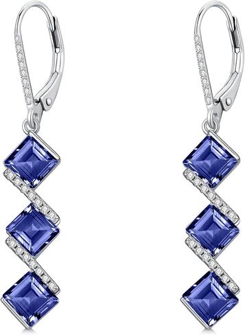 5 mm Square Cut Gemstone Dangle Earrings 925 Sterling Silver Square Birthstone Leverback Earrings for Anniversary Birthday Women Gifts in Saudi Arabia