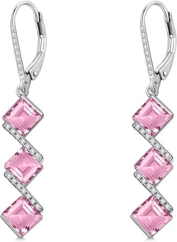 5 mm Square Cut Gemstone Dangle Earrings 925 Sterling Silver Square Birthstone Leverback Earrings for Anniversary Birthday Women Gifts in Saudi Arabia