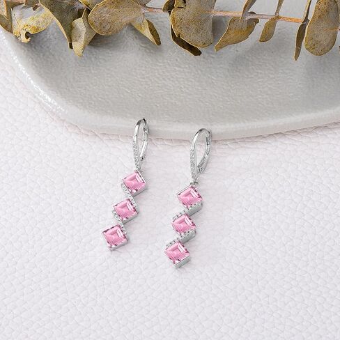 5 mm Square Cut Gemstone Dangle Earrings 925 Sterling Silver Square Birthstone Leverback Earrings for Anniversary Birthday Women Gifts in Saudi Arabia