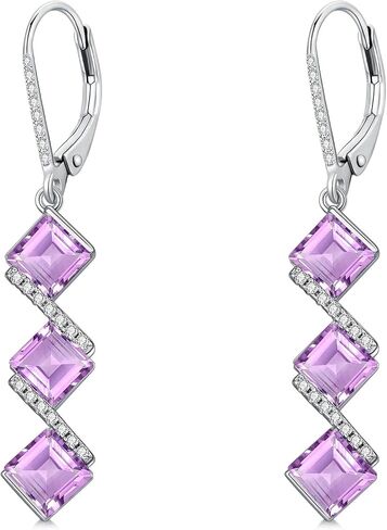 5 mm Square Cut Gemstone Dangle Earrings 925 Sterling Silver Square Birthstone Leverback Earrings for Anniversary Birthday Women Gifts in Saudi Arabia