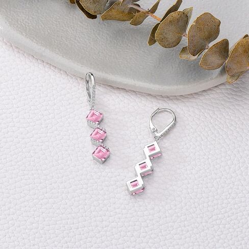 5 mm Square Cut Gemstone Dangle Earrings 925 Sterling Silver Square Birthstone Leverback Earrings for Anniversary Birthday Women Gifts in Saudi Arabia