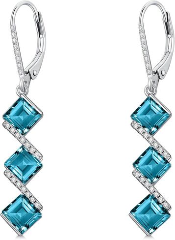 5 mm Square Cut Gemstone Dangle Earrings 925 Sterling Silver Square Birthstone Leverback Earrings for Anniversary Birthday Women Gifts in Saudi Arabia