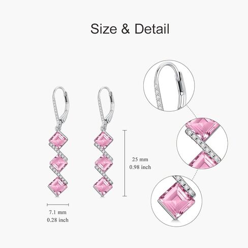 5 mm Square Cut Gemstone Dangle Earrings 925 Sterling Silver Square Birthstone Leverback Earrings for Anniversary Birthday Women Gifts in Saudi Arabia