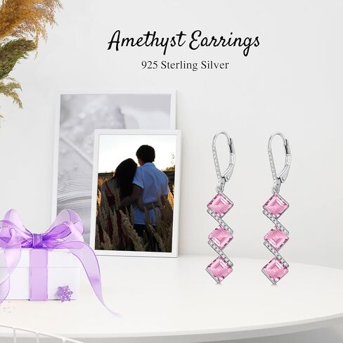 5 mm Square Cut Gemstone Dangle Earrings 925 Sterling Silver Square Birthstone Leverback Earrings for Anniversary Birthday Women Gifts in Saudi Arabia