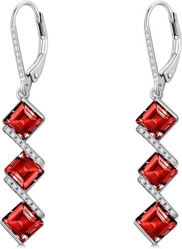 5 mm Square Cut Gemstone Dangle Earrings 925 Sterling Silver Square Birthstone Leverback Earrings for Anniversary Birthday Women Gifts in Saudi Arabia