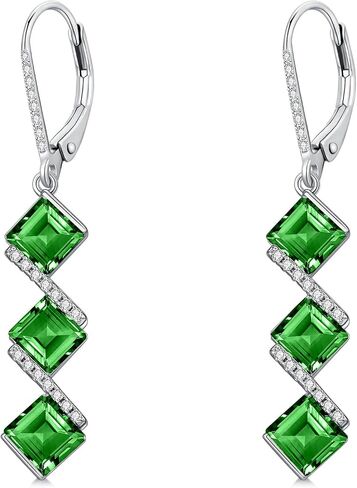5 mm Square Cut Gemstone Dangle Earrings 925 Sterling Silver Square Birthstone Leverback Earrings for Anniversary Birthday Women Gifts in Saudi Arabia