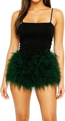 LVCOMEFF Women Ostrich Feather Shorts Mini Hot Pants Fluffy Shorts Booty Dance Festival Bottoms in Saudi Arabia