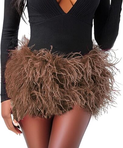 LVCOMEFF Women Ostrich Feather Shorts Mini Hot Pants Fluffy Shorts Booty Dance Festival Bottoms in Saudi Arabia