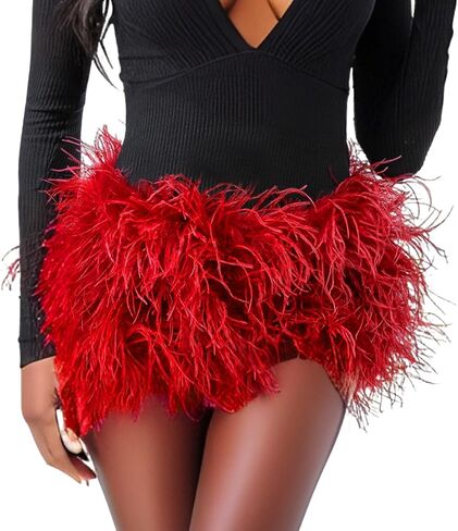 LVCOMEFF Women Ostrich Feather Shorts Mini Hot Pants Fluffy Shorts Booty Dance Festival Bottoms in Saudi Arabia