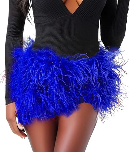 LVCOMEFF Women Ostrich Feather Shorts Mini Hot Pants Fluffy Shorts Booty Dance Festival Bottoms in Saudi Arabia