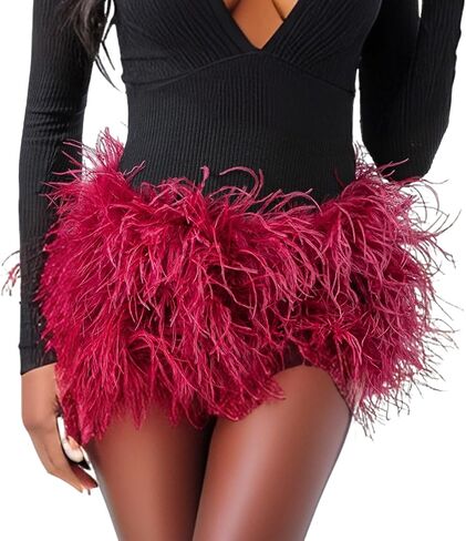 LVCOMEFF Women Ostrich Feather Shorts Mini Hot Pants Fluffy Shorts Booty Dance Festival Bottoms in Saudi Arabia