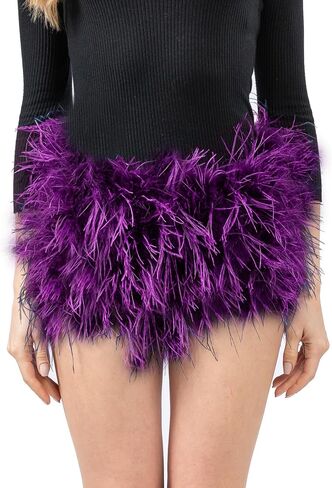 LVCOMEFF Women Ostrich Feather Shorts Mini Hot Pants Fluffy Shorts Booty Dance Festival Bottoms in Saudi Arabia