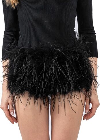 LVCOMEFF Women Ostrich Feather Shorts Mini Hot Pants Fluffy Shorts Booty Dance Festival Bottoms in Saudi Arabia