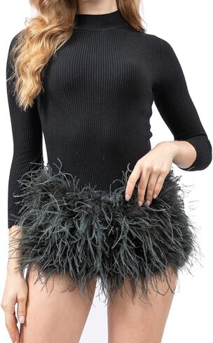 LVCOMEFF Women Ostrich Feather Shorts Mini Hot Pants Fluffy Shorts Booty Dance Festival Bottoms in Saudi Arabia