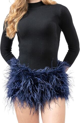 LVCOMEFF Women Ostrich Feather Shorts Mini Hot Pants Fluffy Shorts Booty Dance Festival Bottoms in Saudi Arabia