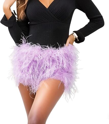 LVCOMEFF Women Ostrich Feather Shorts Mini Hot Pants Fluffy Shorts Booty Dance Festival Bottoms in Saudi Arabia