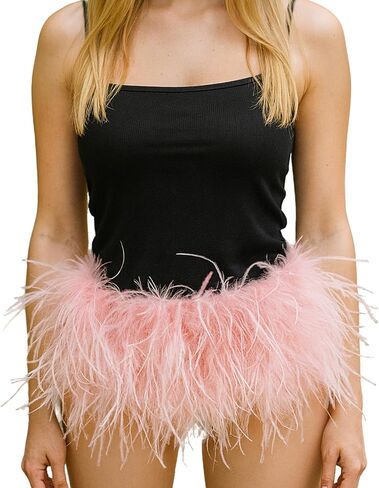LVCOMEFF Women Ostrich Feather Shorts Mini Hot Pants Fluffy Shorts Booty Dance Festival Bottoms in Saudi Arabia