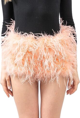 LVCOMEFF Women Ostrich Feather Shorts Mini Hot Pants Fluffy Shorts Booty Dance Festival Bottoms in Saudi Arabia