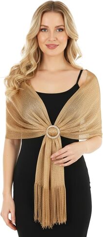 Glitter Metallic Shawls and Wraps with Buckle, Sparkling Shawl Wrap Scarf Tassel for Evening Dresses Party Bride(Gold) in Kuwait
