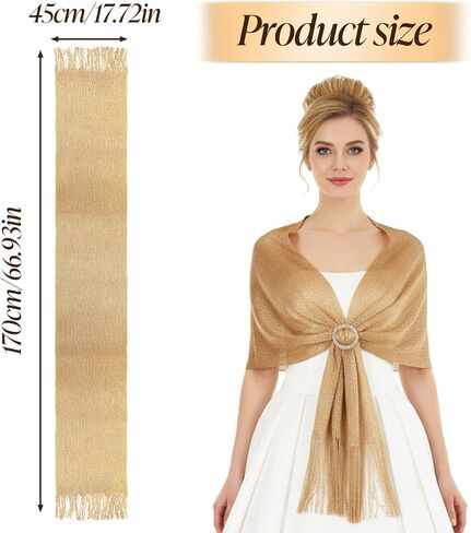 Glitter Metallic Shawls and Wraps with Buckle, Sparkling Shawl Wrap Scarf Tassel for Evening Dresses Party Bride(Gold) in Kuwait