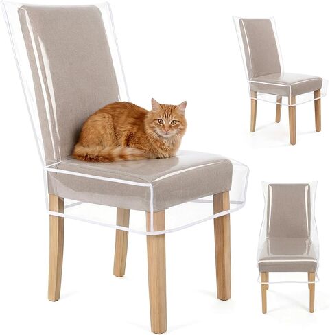 Plastic Chair Covers, Clear Dining Chair Covers, Waterproof Kitchen Chair Protectors, Keep Your Chair Away from Water Dust Stain and Pet Claws, W/21 x D/18 (Fits 16-23") in Kuwait