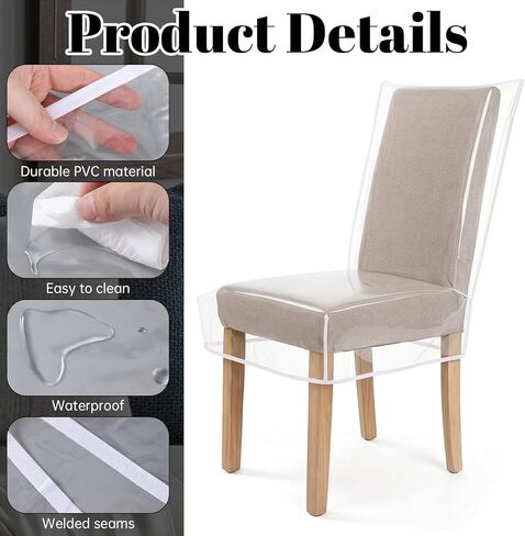 Plastic Chair Covers, Clear Dining Chair Covers, Waterproof Kitchen Chair Protectors, Keep Your Chair Away from Water Dust Stain and Pet Claws, W/21 x D/18 (Fits 16-23") in Kuwait