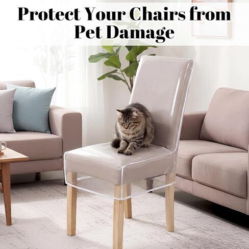 Plastic Chair Covers, Clear Dining Chair Covers, Waterproof Kitchen Chair Protectors, Keep Your Chair Away from Water Dust Stain and Pet Claws, W/21 x D/18 (Fits 16-23") in Kuwait