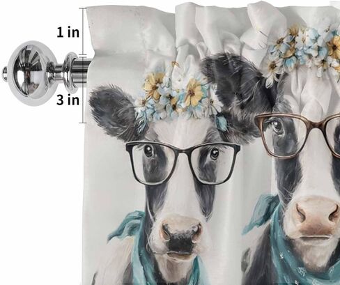 Farmhouse Cows Valances Window Treatment Farmhouse Decor, Retro Funny Farm Animals Flowers Beige Rod Pocket Valance Curtains for Living Room, Bedroom, Kitchen, 54" W x 18" L - 1 Panel in Kuwait