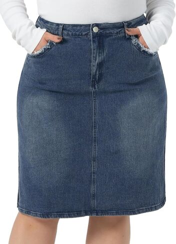 Agnes Orinda Plus Size Pencil Skirt for Women Casual Slim Side Slit Jean Denim Skirts 3X Mid Blue in Kuwait
