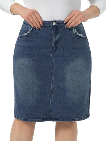 Agnes Orinda Plus Size Pencil Skirt for Women Casual Slim Side Slit Jean Denim Skirts 3X Mid Blue in Kuwait