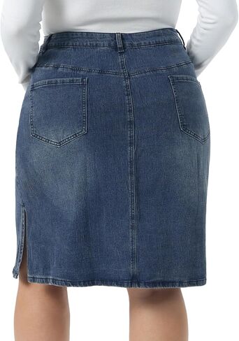Agnes Orinda Plus Size Pencil Skirt for Women Casual Slim Side Slit Jean Denim Skirts 3X Mid Blue in Kuwait
