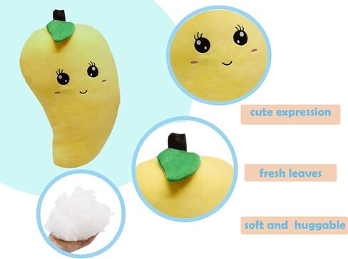 BABOLI Cuddly Mango Plush Toy Pillow Adorable Soft Fruit Stuffed Animal with Smile Face and Cute Expression Pretty Sweet Gifts for Kids Boys and Girls Present for Birthday or Party 17.7 Inches in Saudi Arabia