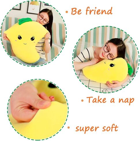 BABOLI Cuddly Mango Plush Toy Pillow Adorable Soft Fruit Stuffed Animal with Smile Face and Cute Expression Pretty Sweet Gifts for Kids Boys and Girls Present for Birthday or Party 17.7 Inches in Saudi Arabia