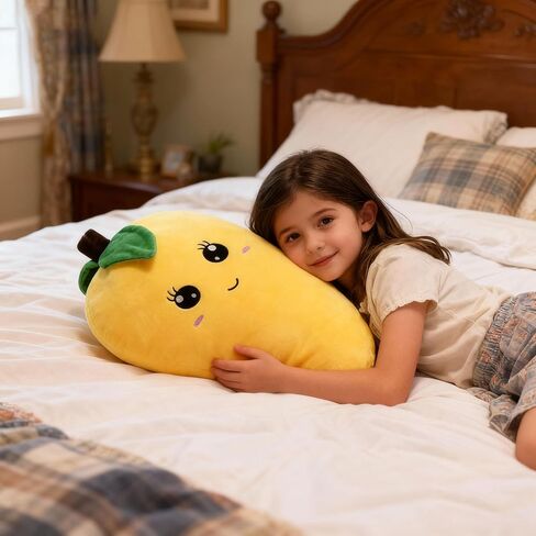 BABOLI Cuddly Mango Plush Toy Pillow Adorable Soft Fruit Stuffed Animal with Smile Face and Cute Expression Pretty Sweet Gifts for Kids Boys and Girls Present for Birthday or Party 17.7 Inches in Saudi Arabia