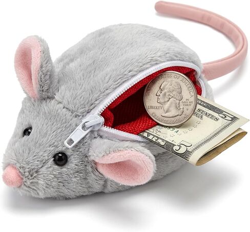 Cute Mouse Coin Purse Plush Animal Wallet for Women, Mini Zipper Change Pouch Small Fuzzy Money Holder Grey Party Favor (Grey) in Saudi Arabia